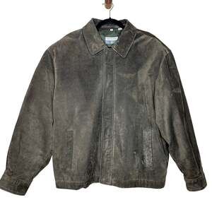 Savile Row Genuine Suede Leather Bomber Jacket Brown Full Zip Mens Size Large
